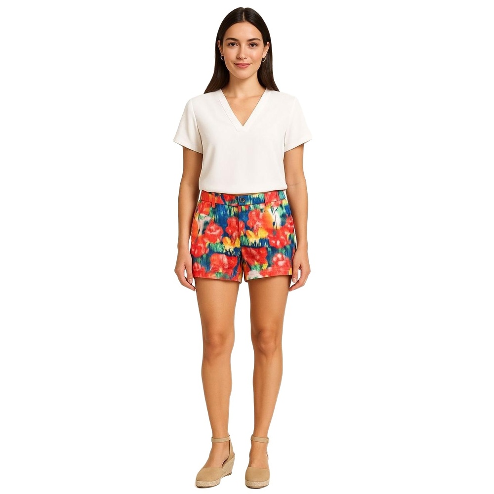MERONA Womens Shorts Size 8 Multicolor Floral Print 100% Cotton‎ Vibrant
